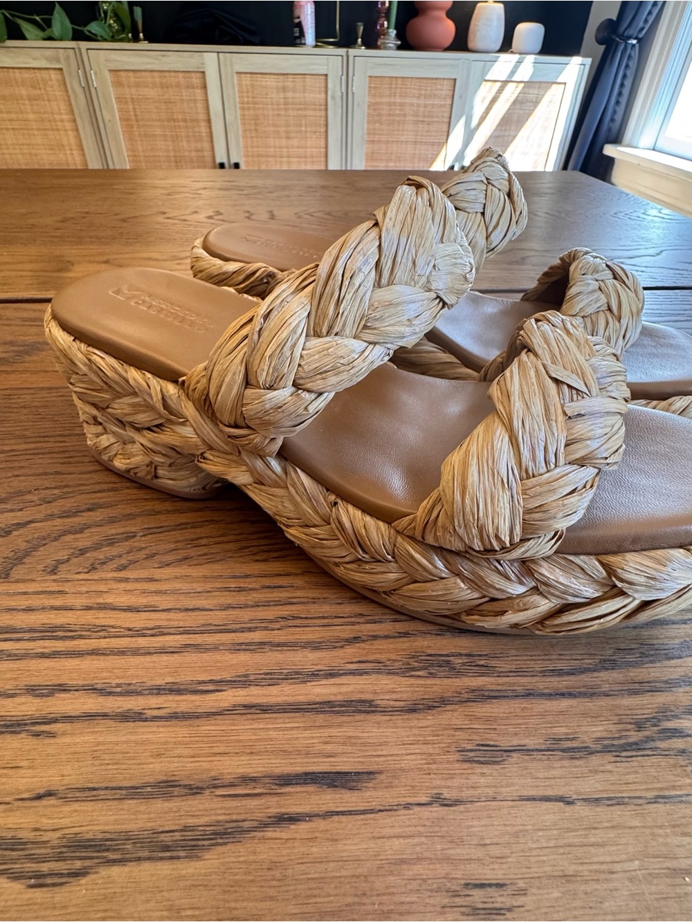 MERCEDES CASTILLO Aurelia Two band Braided Raffia Platform Mules Natural 7 37 - Picture 4 of 9
